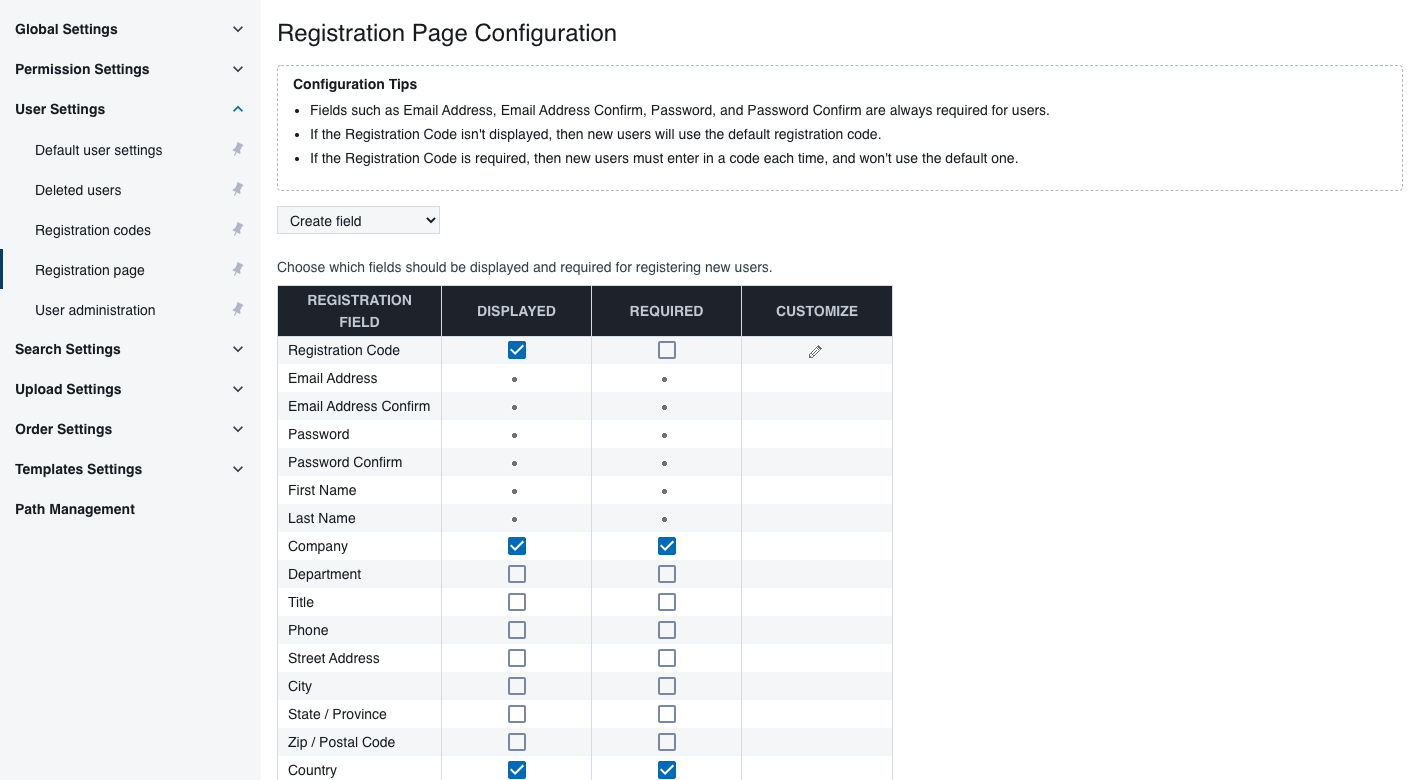 Can I configure the user registration page?