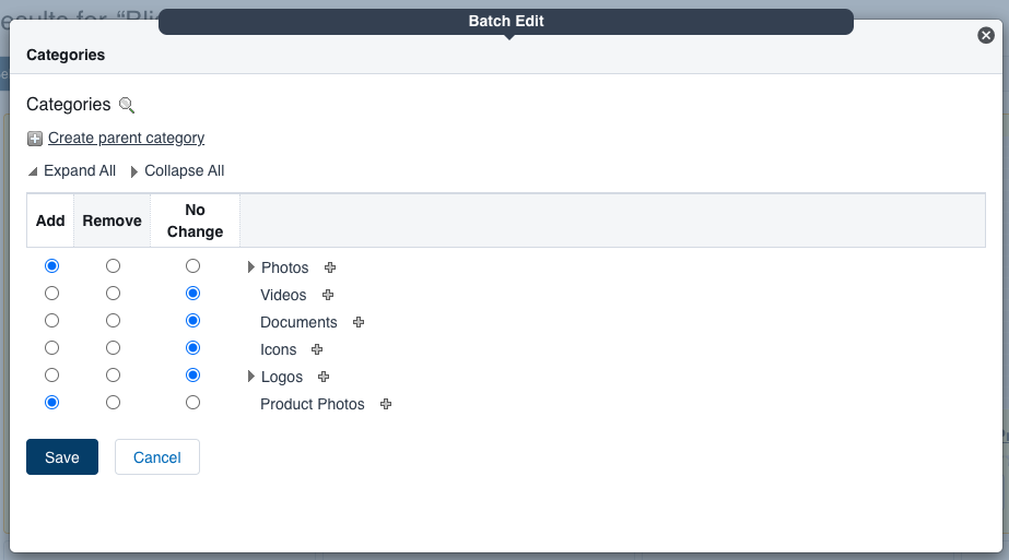 How do I add assets to categories and search categories?