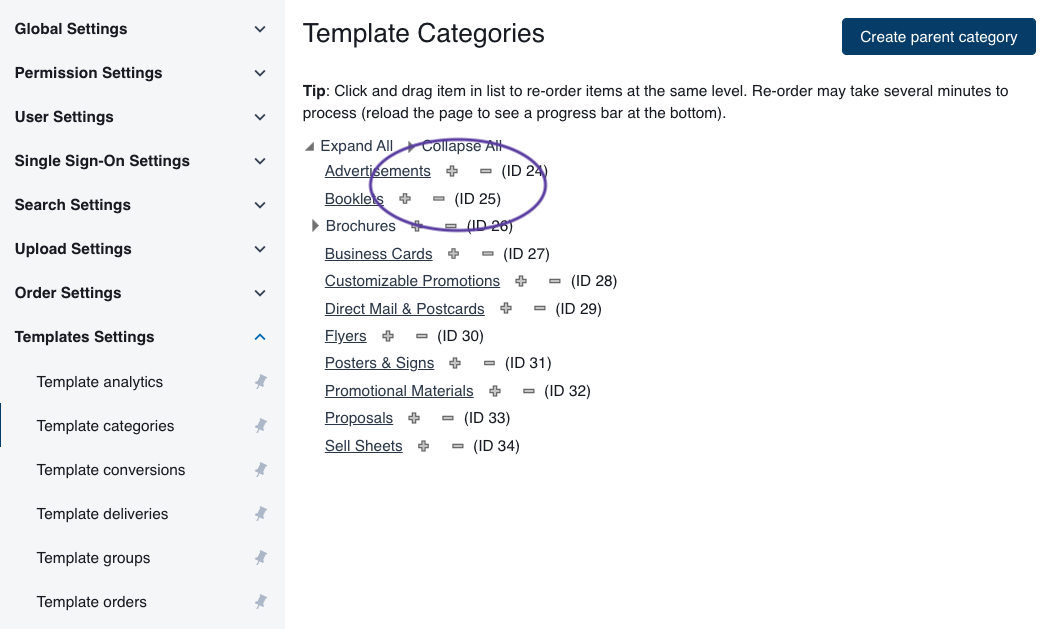 How do I create template categories?