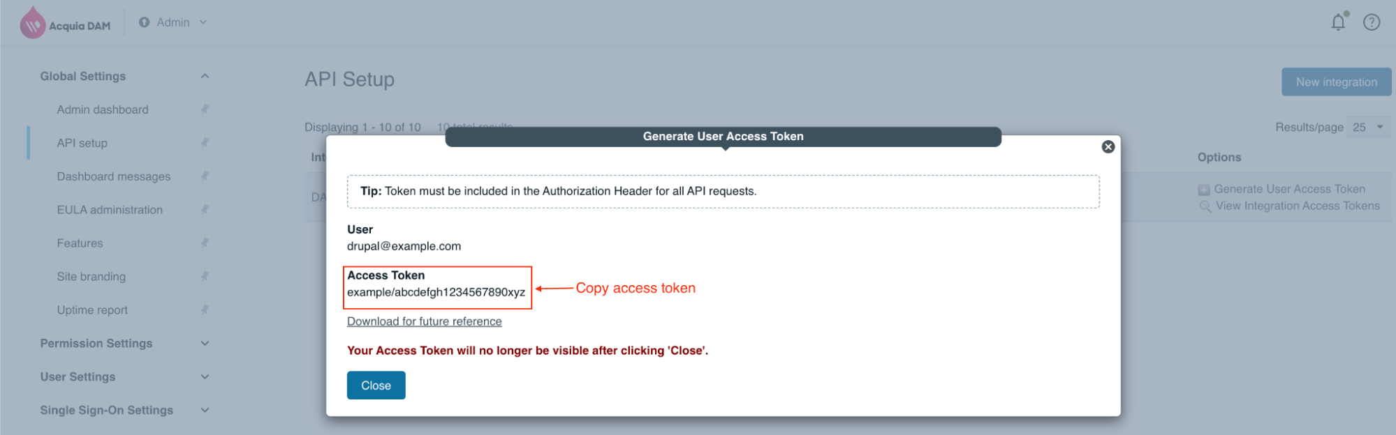 Generate the API access token